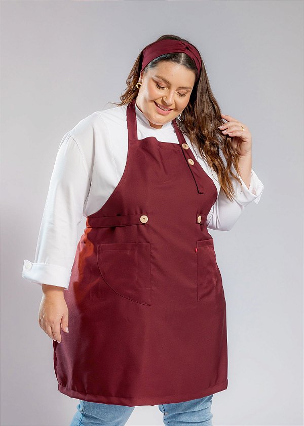Avental Plus Size - Modelo Roma Gabardine Bordô - Uniblu - Personalizado