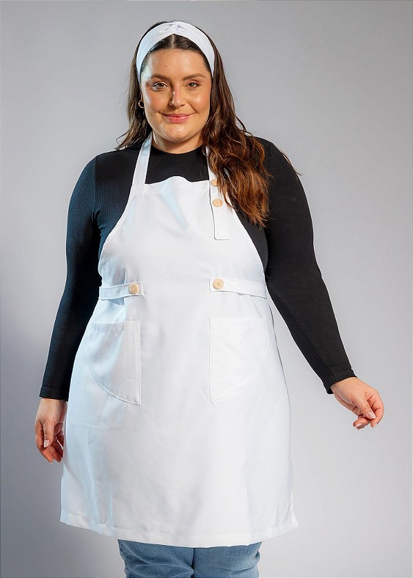 Avental Plus Size - Modelo Roma Gabardine Branca - Uniblu - Personalizado