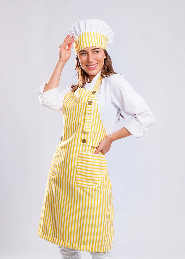 Avental Roma - Gabardine Listras Amarelas - Uniblu - UNB