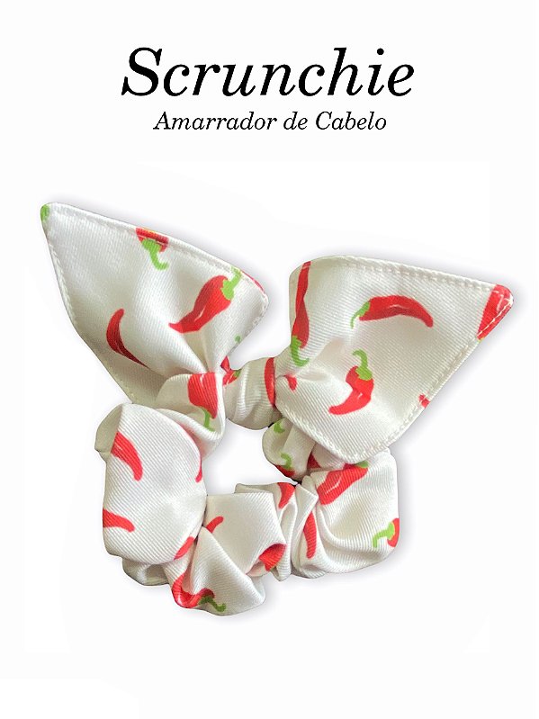 Scrunchie  - Amarrador de Cabelo Pimentas Fundo Bege