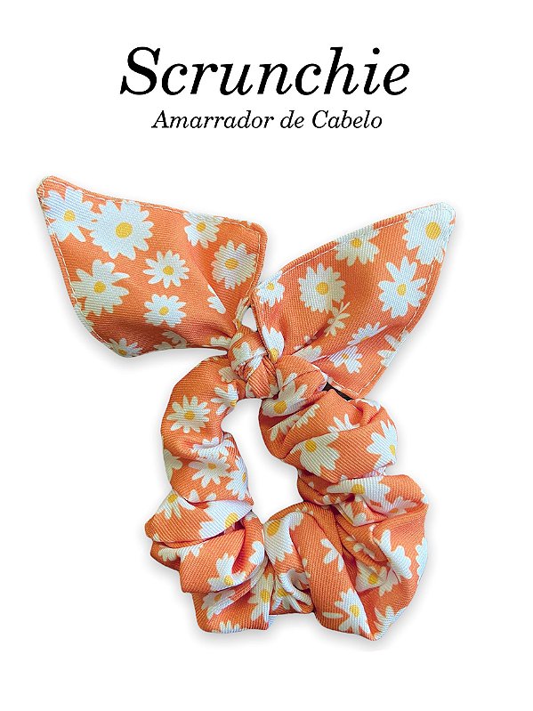 Scrunchie - Amarrador de cabelo Margaridas Laranja - uniblu