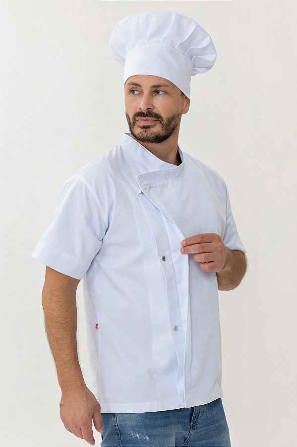 Camisa Chef Cozinha - Dolmãn TEXAS Branca, Manga Curta, Tecido algodão,  botões de Pressão Embutidos - Uniblu - Personalizado