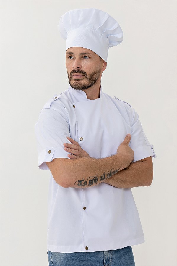 Camisa Masculina Chefe Cozinha - Dolman Farda Manga Curta Branca - Uniblu - Personalizado