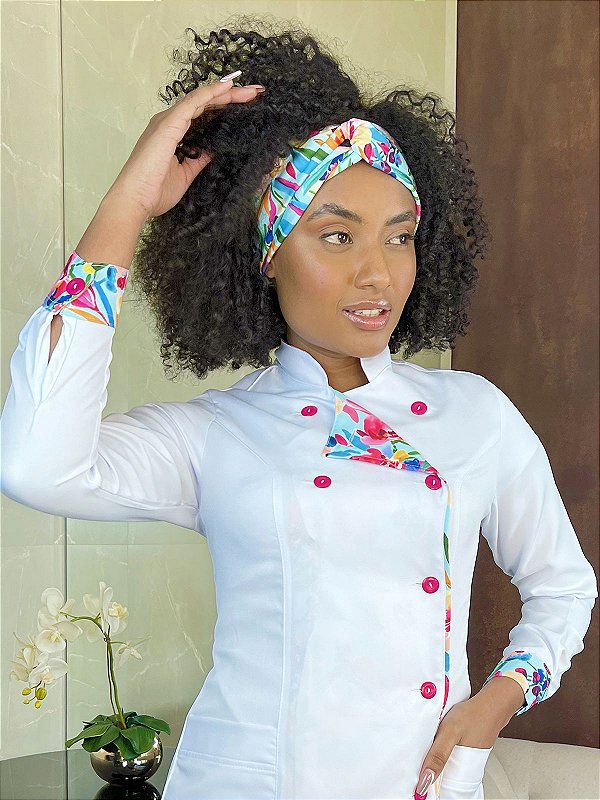 Jaleco Garden -  Tropical Flowers - Transpassado - Uniblu