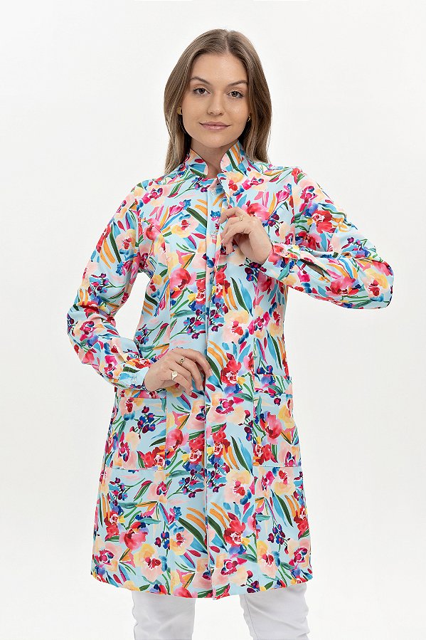 Jaleco feminino Imperatriz Slim - Tropical Flowers - Uniblu