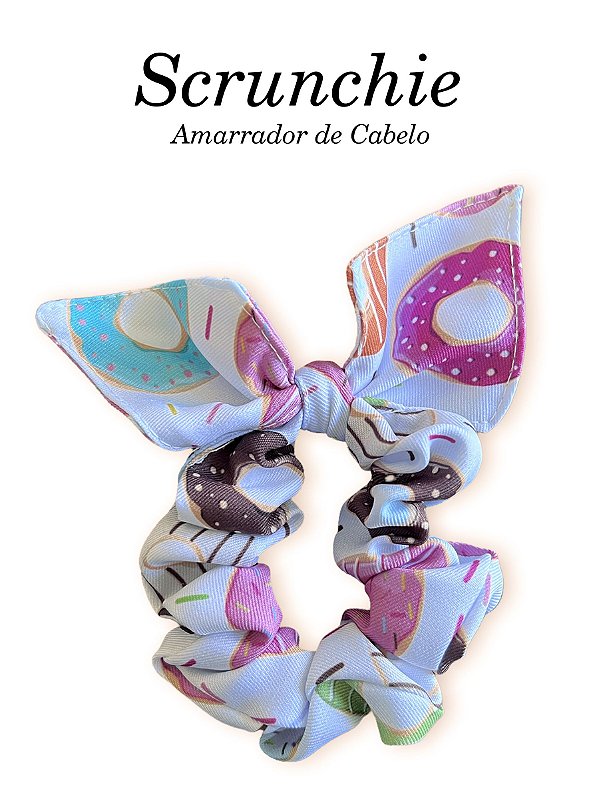 Scrunchie  - Amarrador de cabelo Donuts Fundo Branco - Uniblu