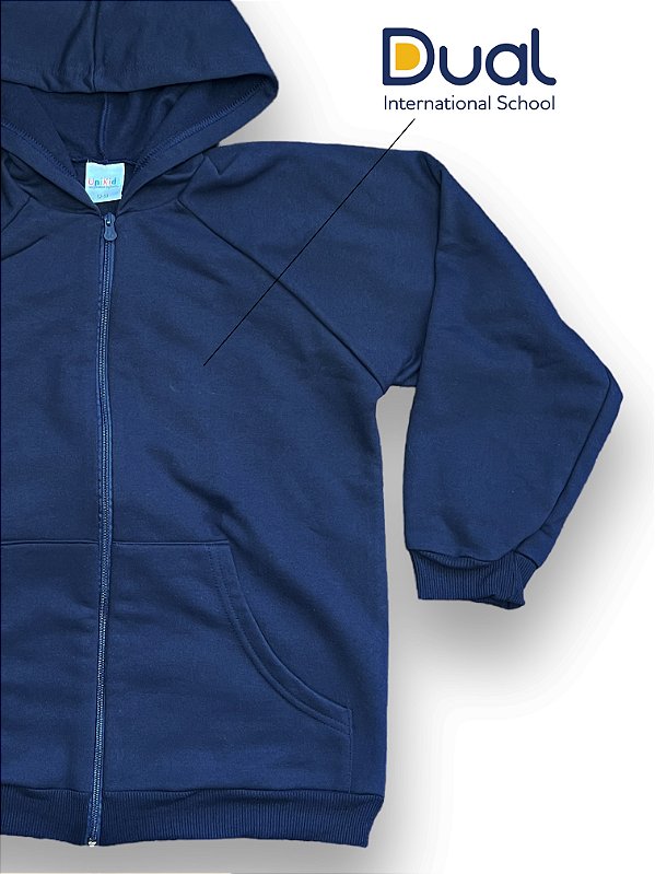 Casaco Moletom com Capuz Adulto - Juvenil - cor Azul Marinho Escola Dual - Uniblu