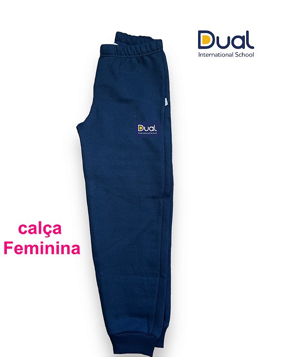Calça Moletom Feminina Juvenil cor - Azul Marinho  Escola Dual - Uniblu