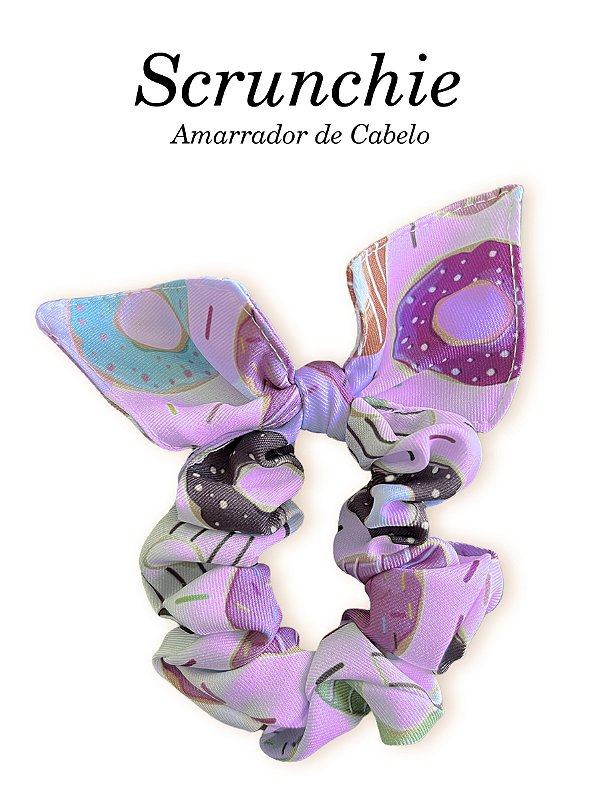Scrunchie  - Amarrador de cabelo Donuts Fundo Rosa - uniblu