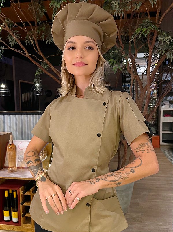 Camisa Feminina Chefe Cozinha - Dolman Farda Manga Curta - Terra - Uniblu - Personalizado