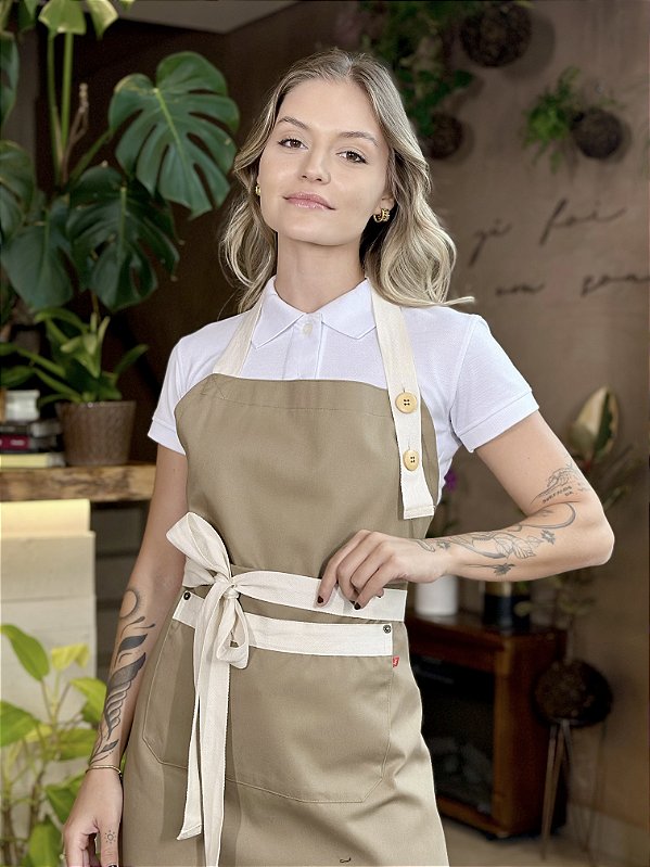 Avental Minimalista Lisboa - Cor Terra e Detalhes em Cadarço Natural - Uniblu - Personalizado