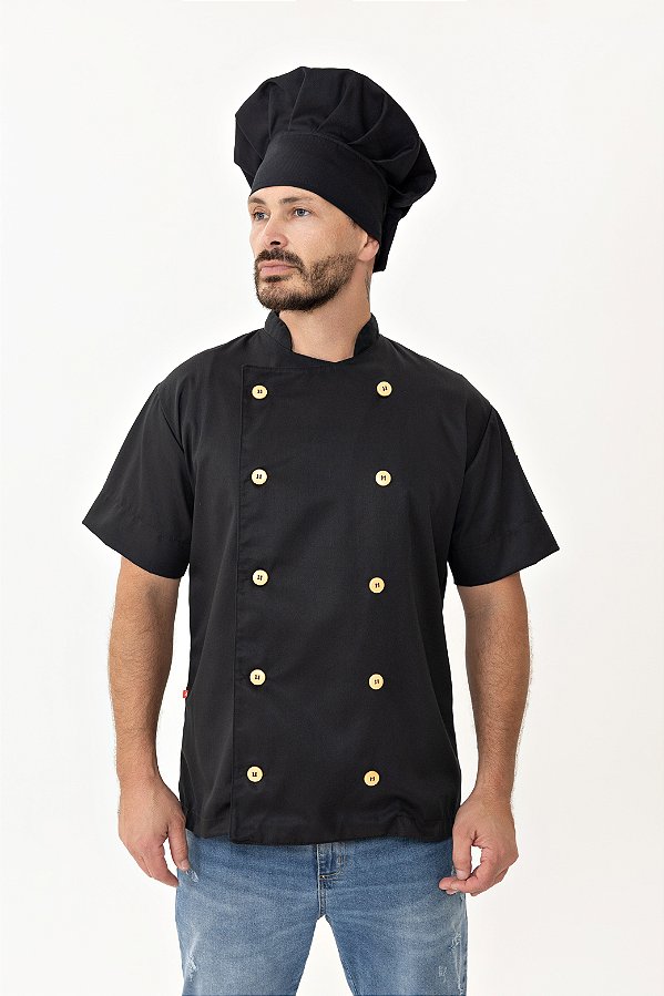 Camisa Masculina Chefe Cozinha - Dolman lisboa Preta - Uniblu - Personalizado