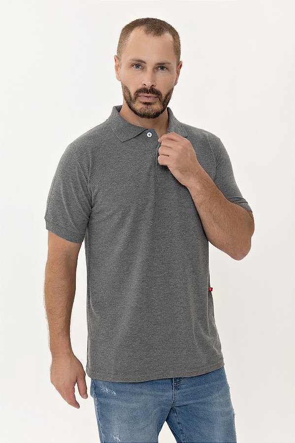 Camisa Polo Masculina Cinza Mescla Escuro - Uniblu - Personalizado