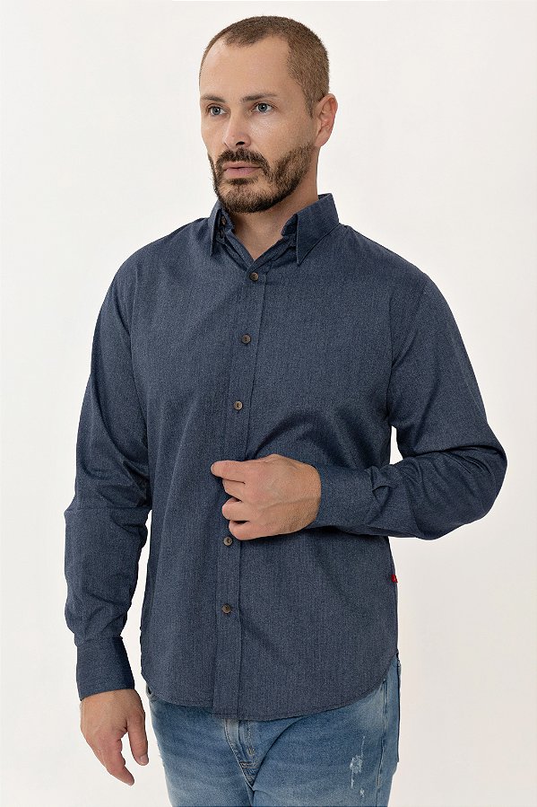 Camisa Social Masculina - Confort Plus Marinho - Uniblu - Personalizado