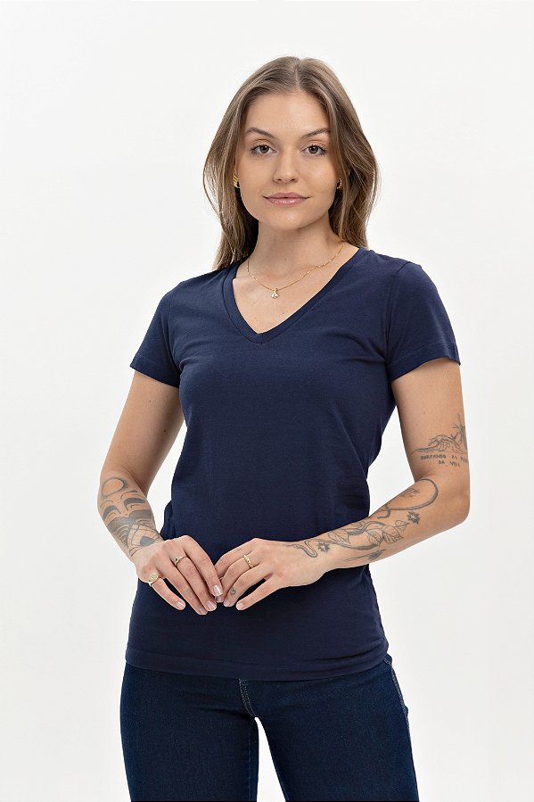 Babylook Decote V - Azul Marinho - Uniblu - UNB