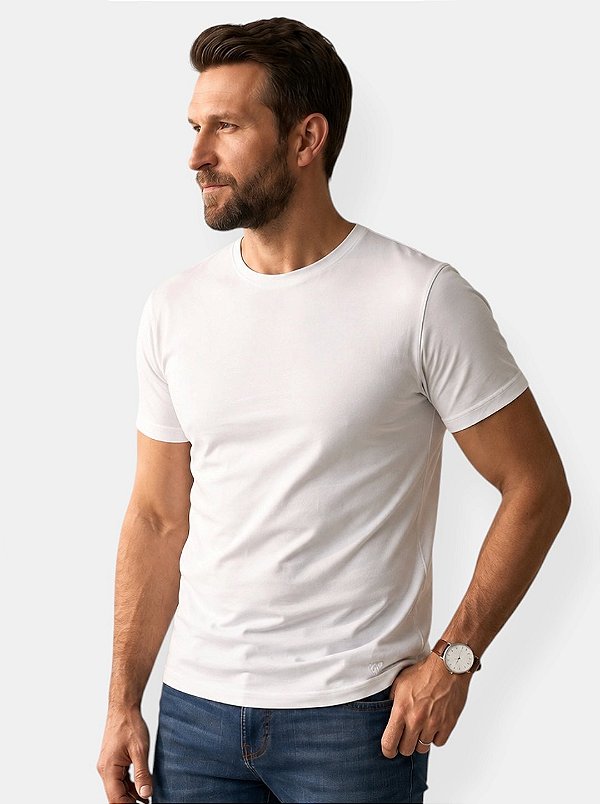 CAMISETA MALHA ALGODÃO TECH PIMA BRANCA Uniblu - UNB