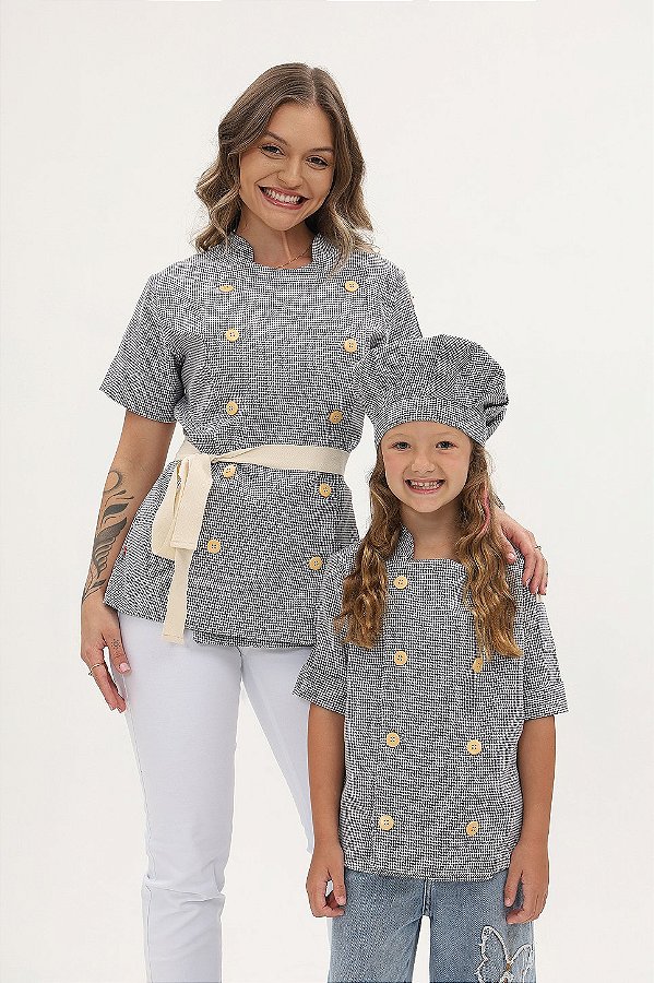 Kit Tal Mãe Tal Filha - Dolman lisboa xadrez Unikids + Dolman Lisboa Xadrez adulta - Uniblu - UNB