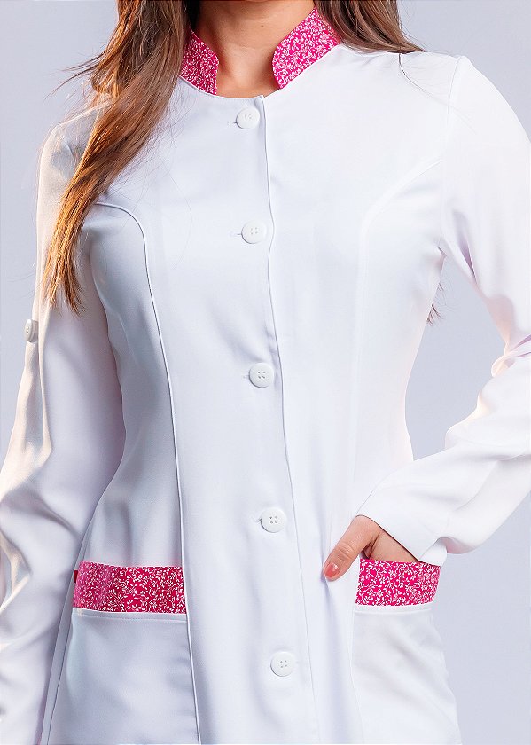 Jaleco Alicie - Detalhes Florais Pink - Uniblu