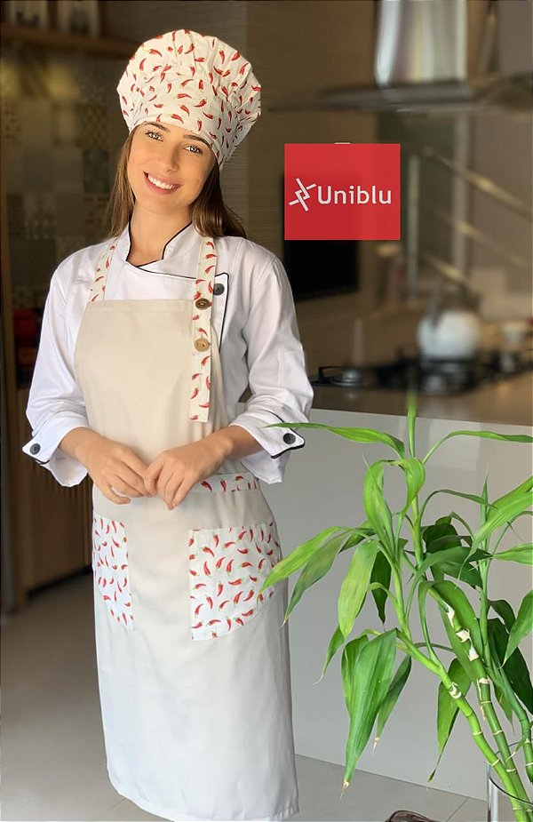 Avental Roma - Bege com Detalhes em Pimentas - Uniblu - Personalizado
