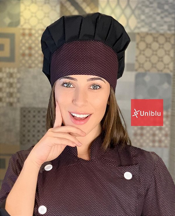 Touca Paris - Poá Preto com Rosa - Uniblu
