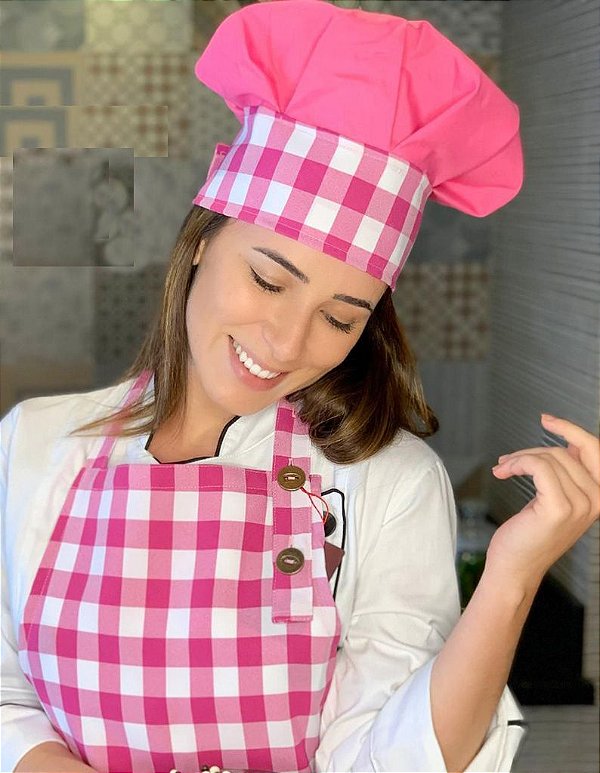 Touca chef - Xadrez Pink - Uniblu