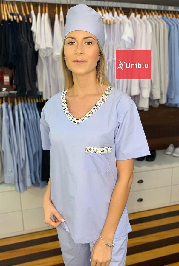 Scrub Veterinário uniblu - Pijama Cirúrgico Azul - Uniblu - Personalizado