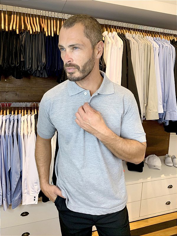 Camisa Polo Masculina Cinza Mescla - Uniblu - Personalizado