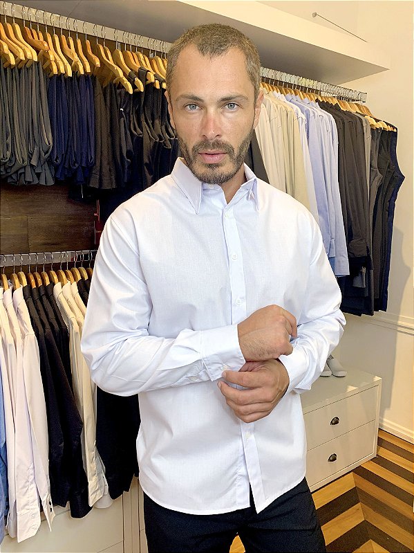Camisa Social Masculina -Tecido Camisaria Cor- Branca - Uniblu - Personalizado