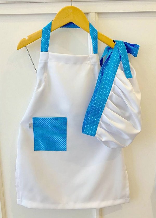 Conjunto - Avental + Gorro Infantil Unikids - Poá Azul - Uniblu - Personalizado