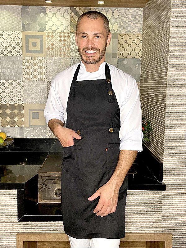 Avental Roma - Gabardine Italiana Preta - ( unisex ) UNIBLU - Personalizado