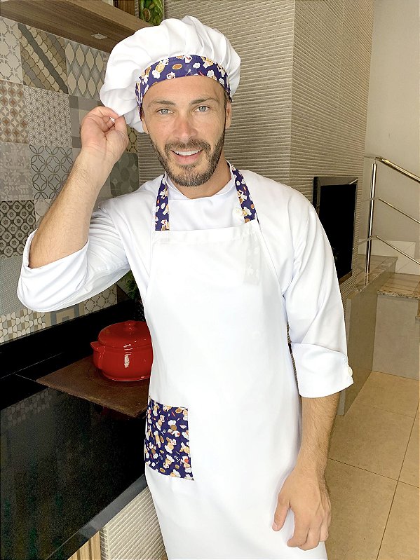 Avental - Branco Com Detalhes Em Estampa Chefinho  - Uniblu - Personalizado