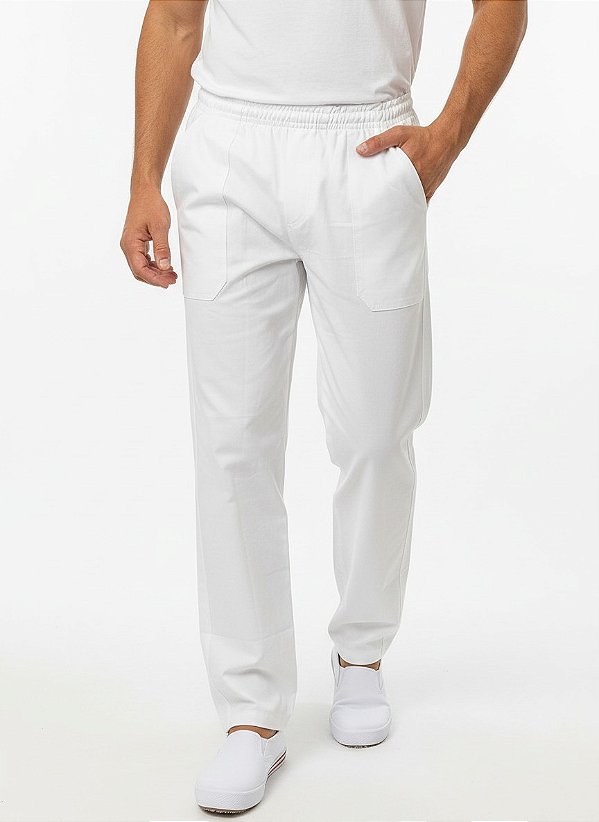 Calça Profissional Cintura Elástico cor- Branca - Uniblu ( Unissex ) - UNB
