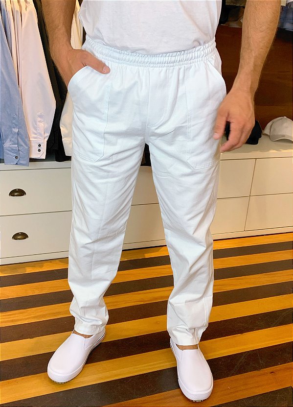 Calça Profissional Cintura Elástico cor- Branca - Uniblu ( Unissex )