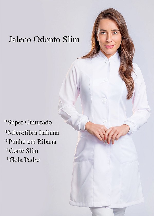 Jaleco Feminino Odonto Slim - Gola Padre "Microfibra Italiana " Uniblu