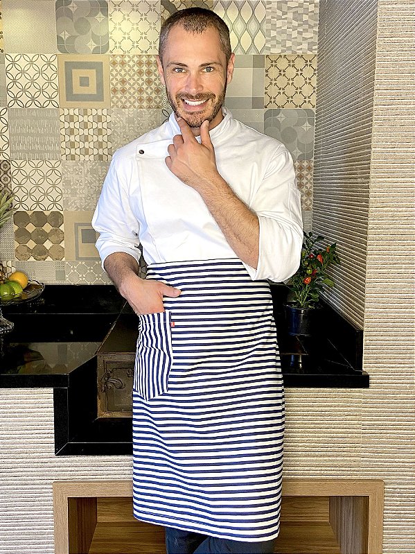 Avental Cintura Meia Saia - Listras Marinho - ( unisex ) Uniblu - Personalizado