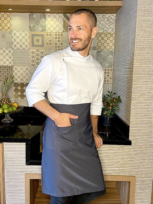 Avental Meia Cintura -  Sarja 100% algodão Premium Cinza ( unisex ) - Uniblu - Personalizado