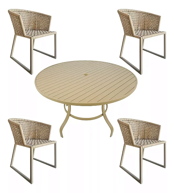 Conjunto de mesa com 4 cadeiras minas em corda náutica