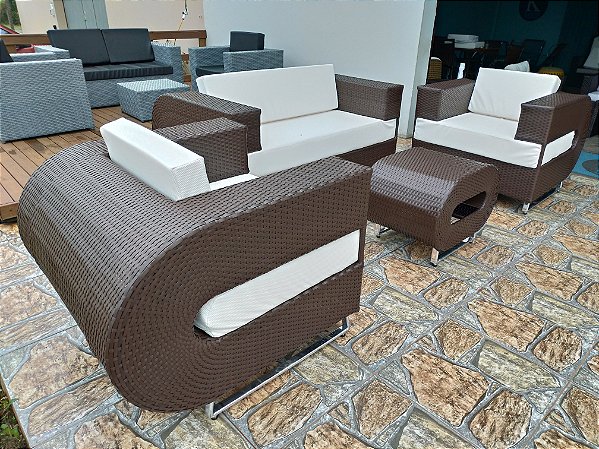 Conjunto de sofá U em fibra sintética