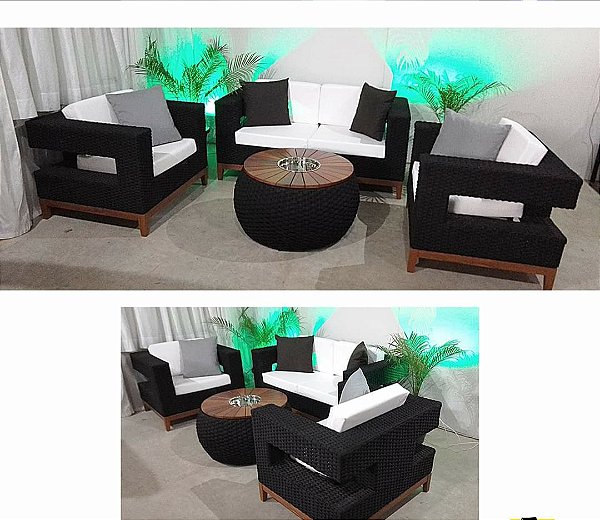 Conjunto de sofá quadrado vazado em corda náutica