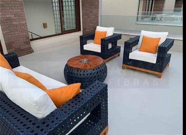 Conjunto de sofá quadrado vazado trama estrela em fibra sintética