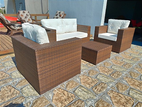 Conjunto de sofá quadrado em fibra sintética