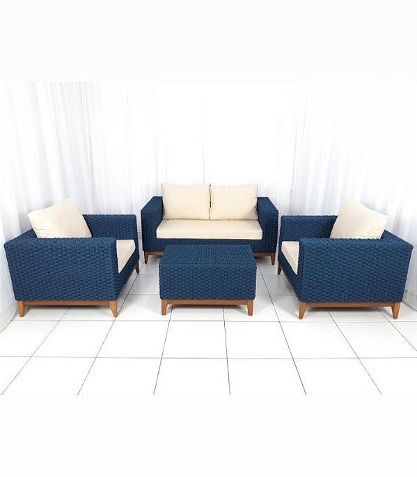 Conjunto de sofá quadrado em corda náutica