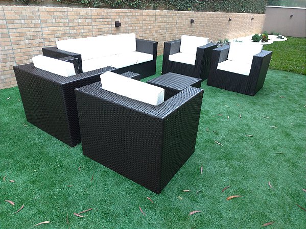 Conjunto de sofá quadrado em fibra sintética