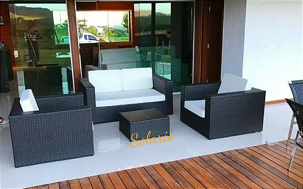 Jogo de sofá quadrado de fibra sintética