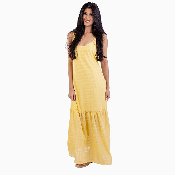 VESTIDO LONGO ALÇAS XADREZ MAQUINETADO