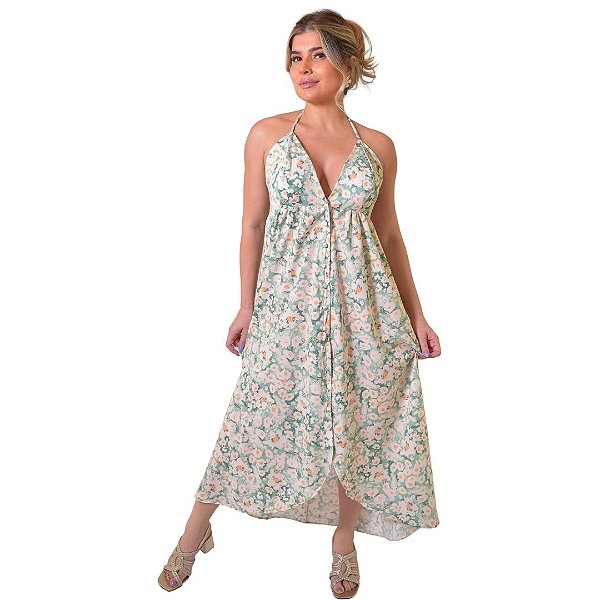 VESTIDO ALÇA ABERTURA FRENTE MARGARIDAS