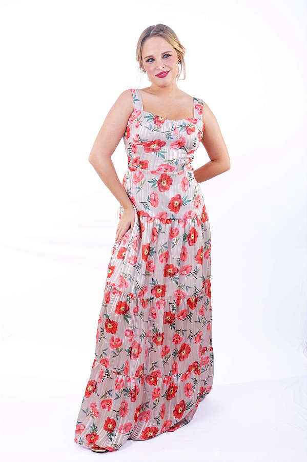 VESTIDO FIO LUREX FLORES PEONIAS