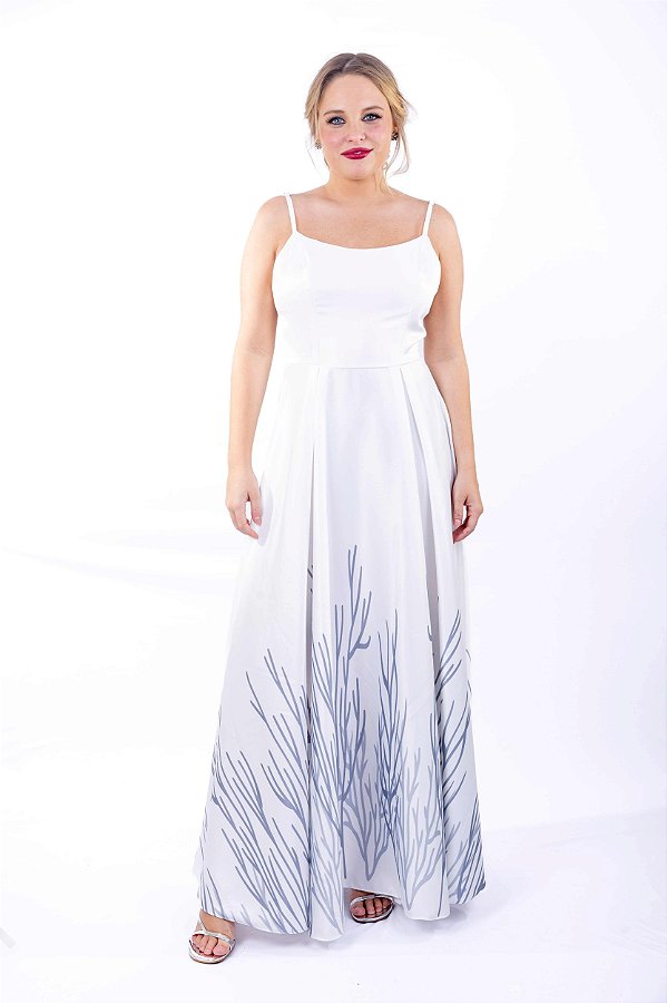 VESTIDO LONGO GODÊ ALGAS MARINHAS