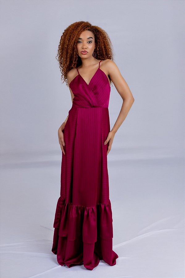 VESTIDO LONGO LISTRA BABADOS CLARA