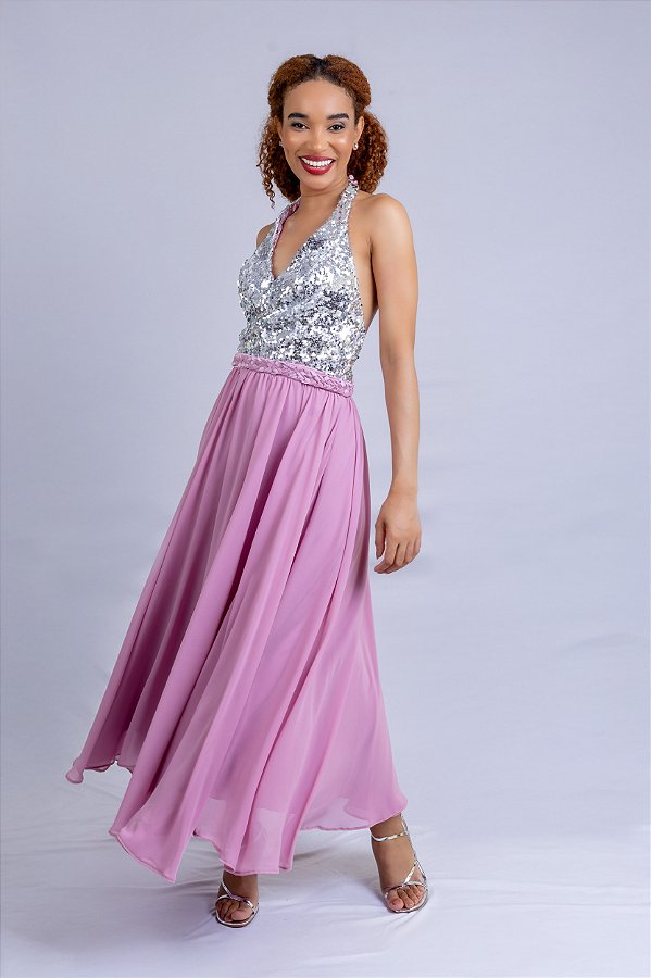 VESTIDO MIDI GODÊ PAETÊ STEFFANY